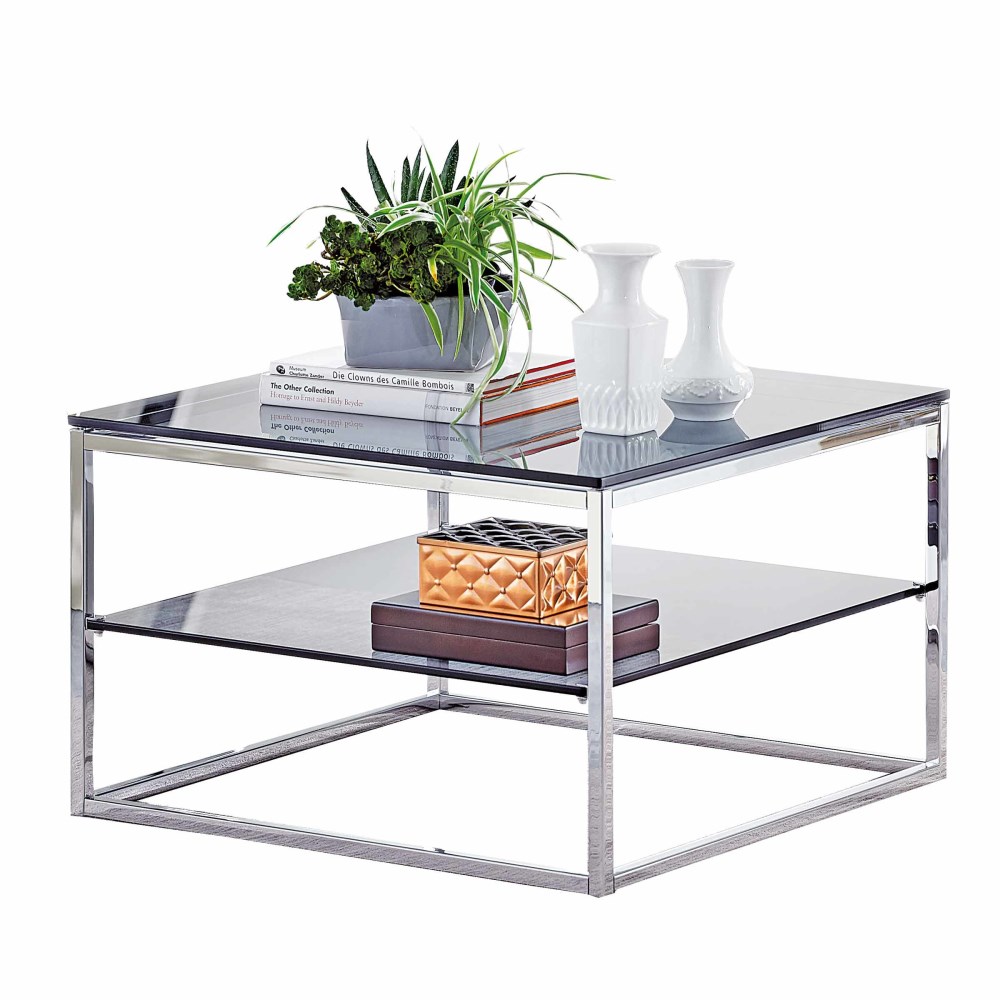 Couchtisch Mondo Varese Pro Gestell Stahl verchromt, Rauchglas, hinterlackiert, ca. 70x44x70 cm
