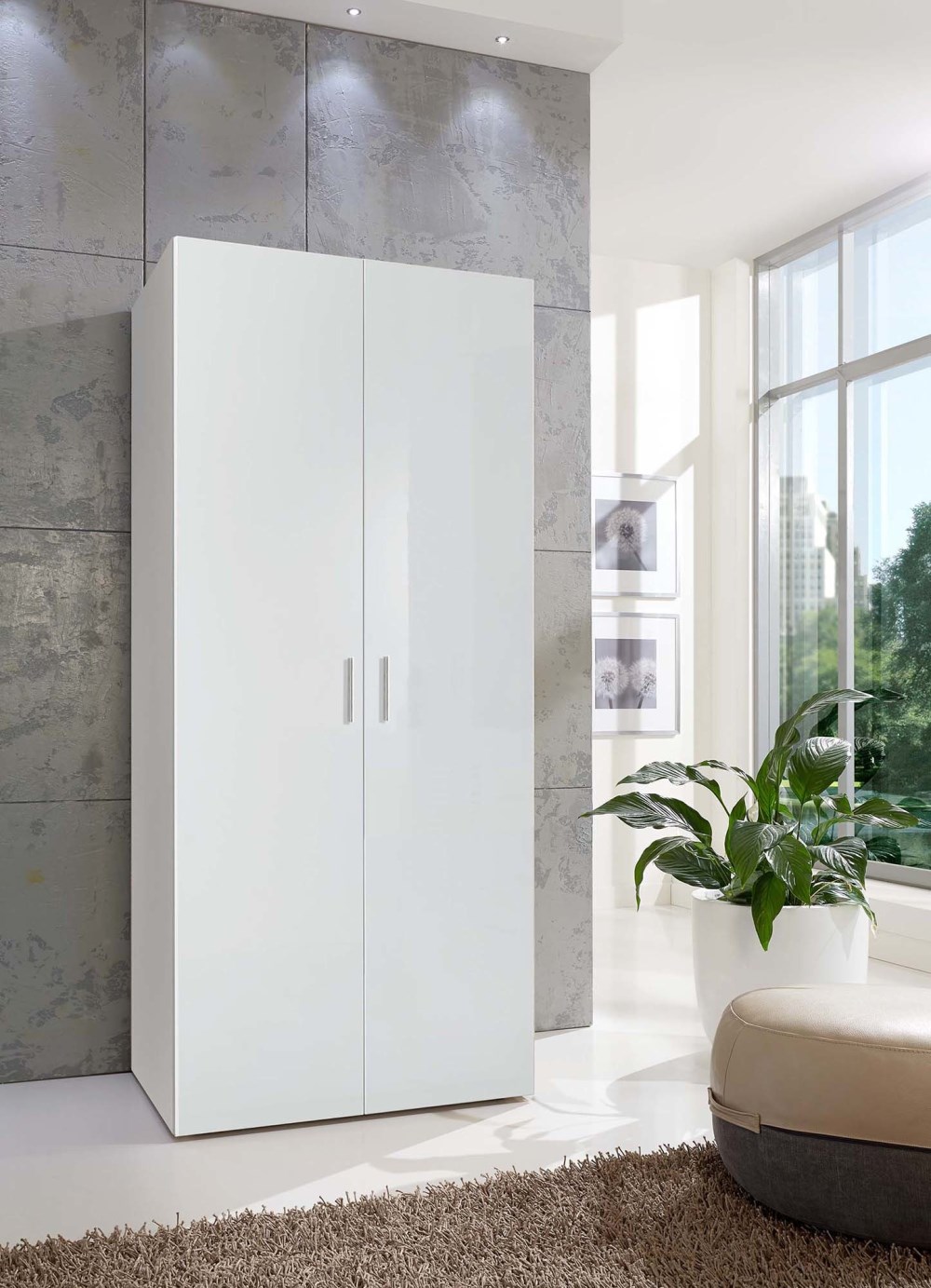 Schrank Malta Hochglanz weiß/weiß 80 x 54 x 185 cm online kaufen