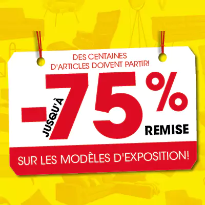 jusqu'à 75% de réduction sur les articles d'exposition