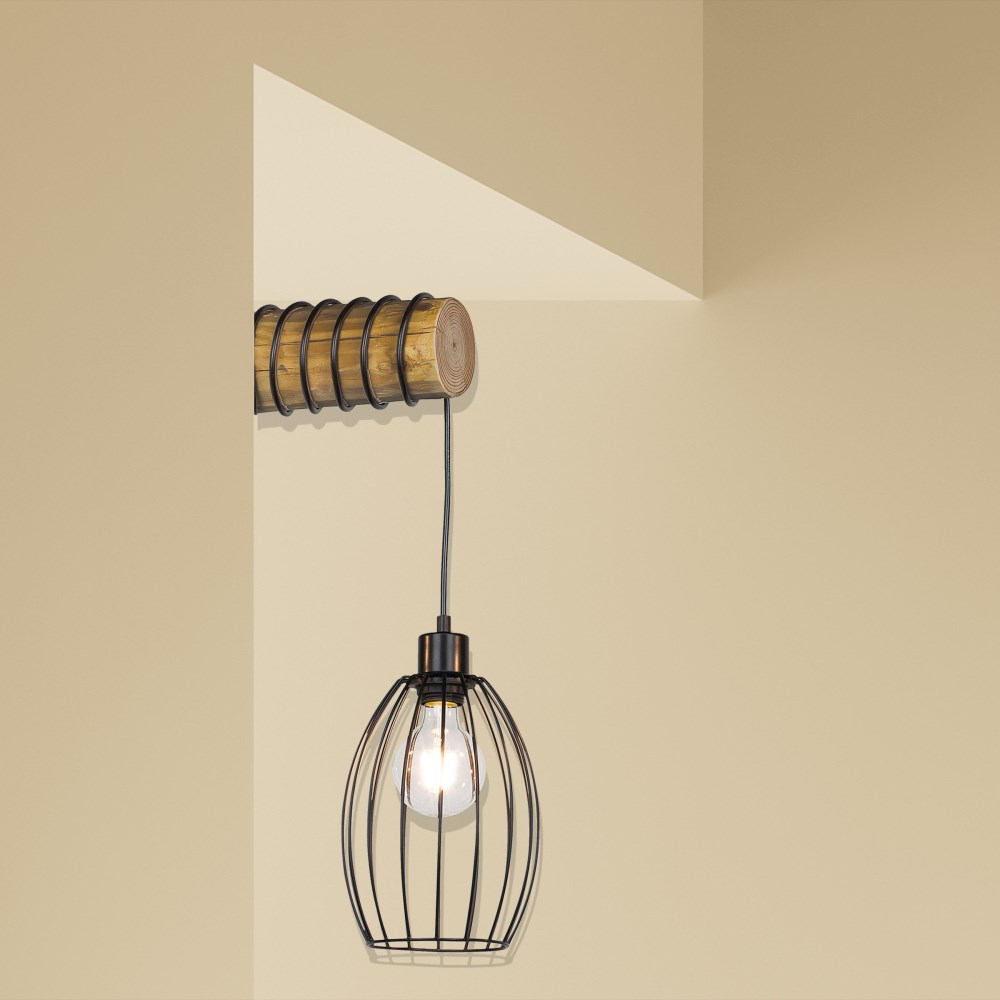 Wandleuchte Trabo Kiefer/schwarz Höhe ca. 59 cm, 1xE27 max. 60W ohne Leuchtmittel