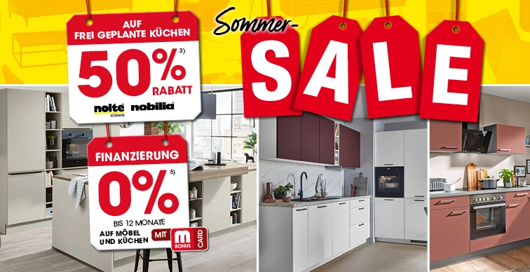 50% auf frei geplante Küchen von nolte und Nobilia und 0% Finanzierung auf Möbel und Küchen mit der MbonusCard. Ausschluss 5