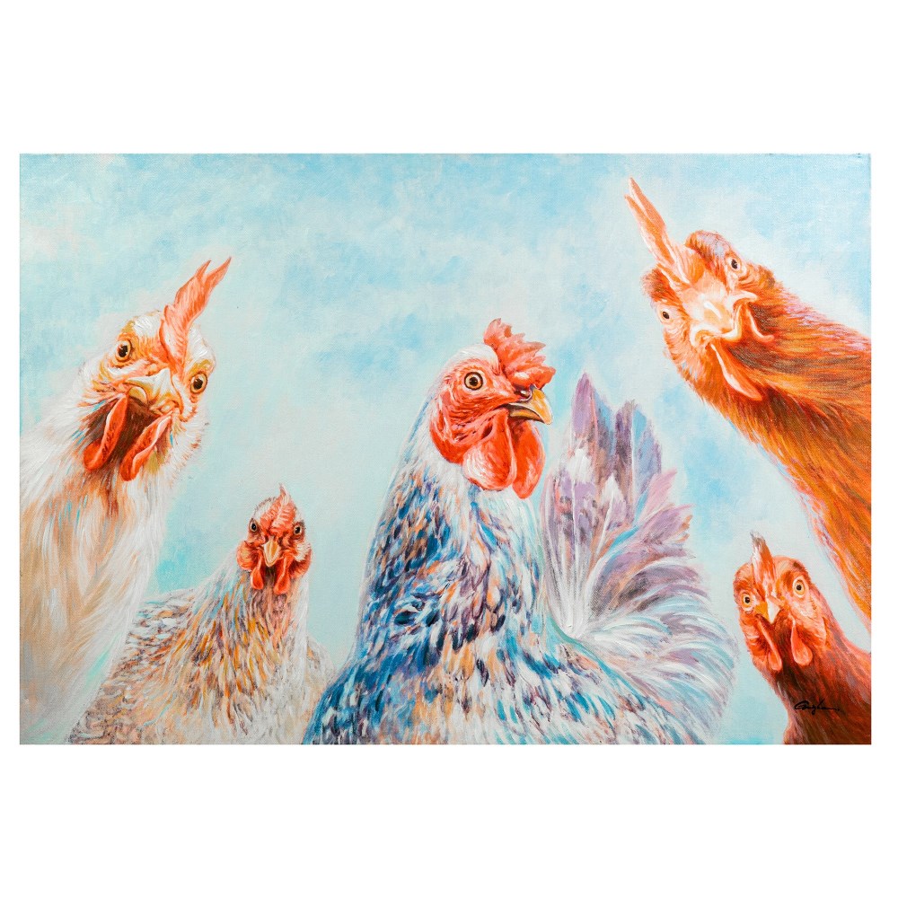 Ölbild Hühner mehrfarbig
