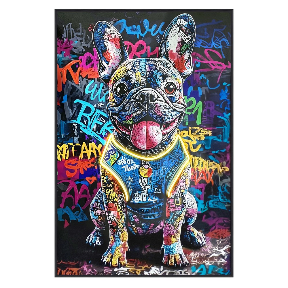 Wandbild LED Graffiti Bulldog