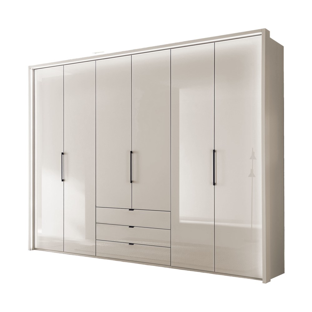 Falttürenschrank Mondo Clivo 2000 426 Creme Dekor, Front Glas Creme, ca. 300x216x58 cm, 6-türig