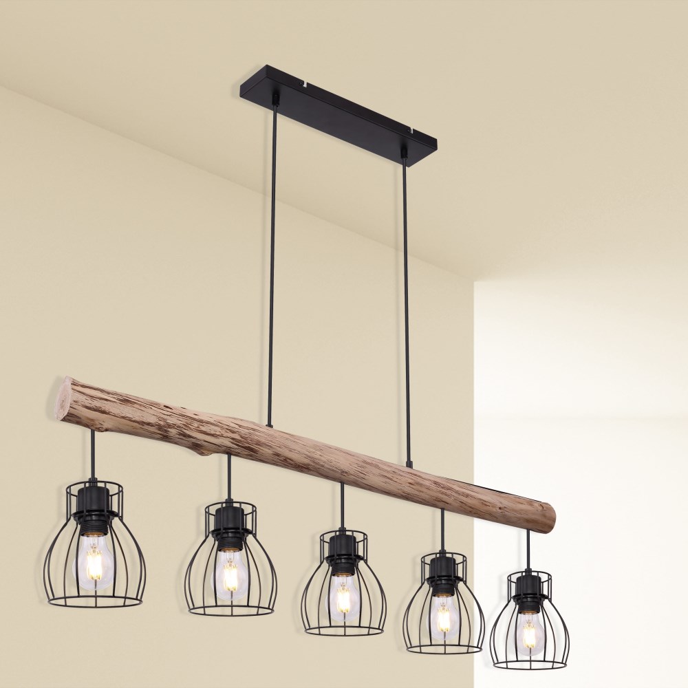 Pendelleuchte Mina Holz/schwarz