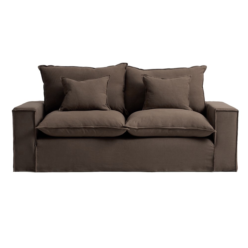 2-Sitzer-Sofa Anarela mit abnehmbarem Bezug aus Leinen in, Taupe, 220 cm, FSC Mix Credit
