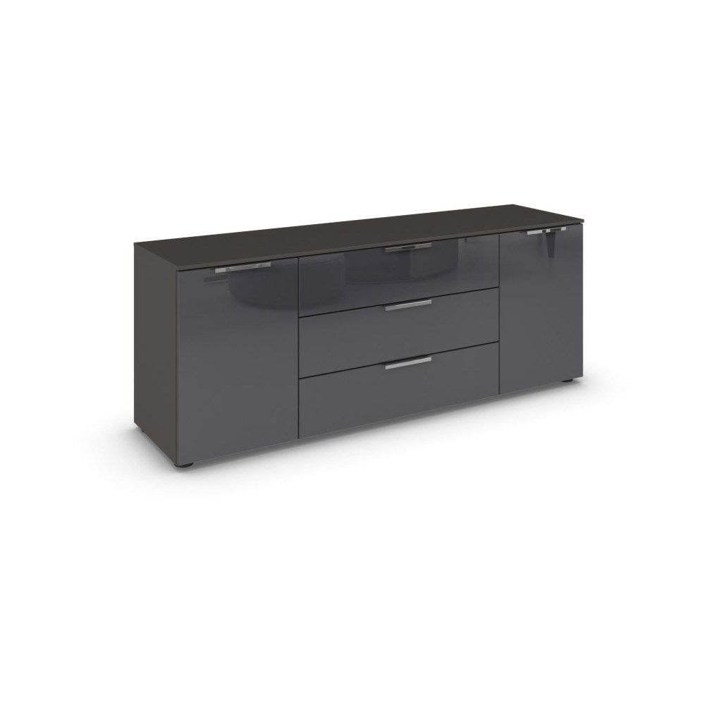 Kommode Flipp Korpus graphit, Front Glas basalt, ca. 160x61x42 cm