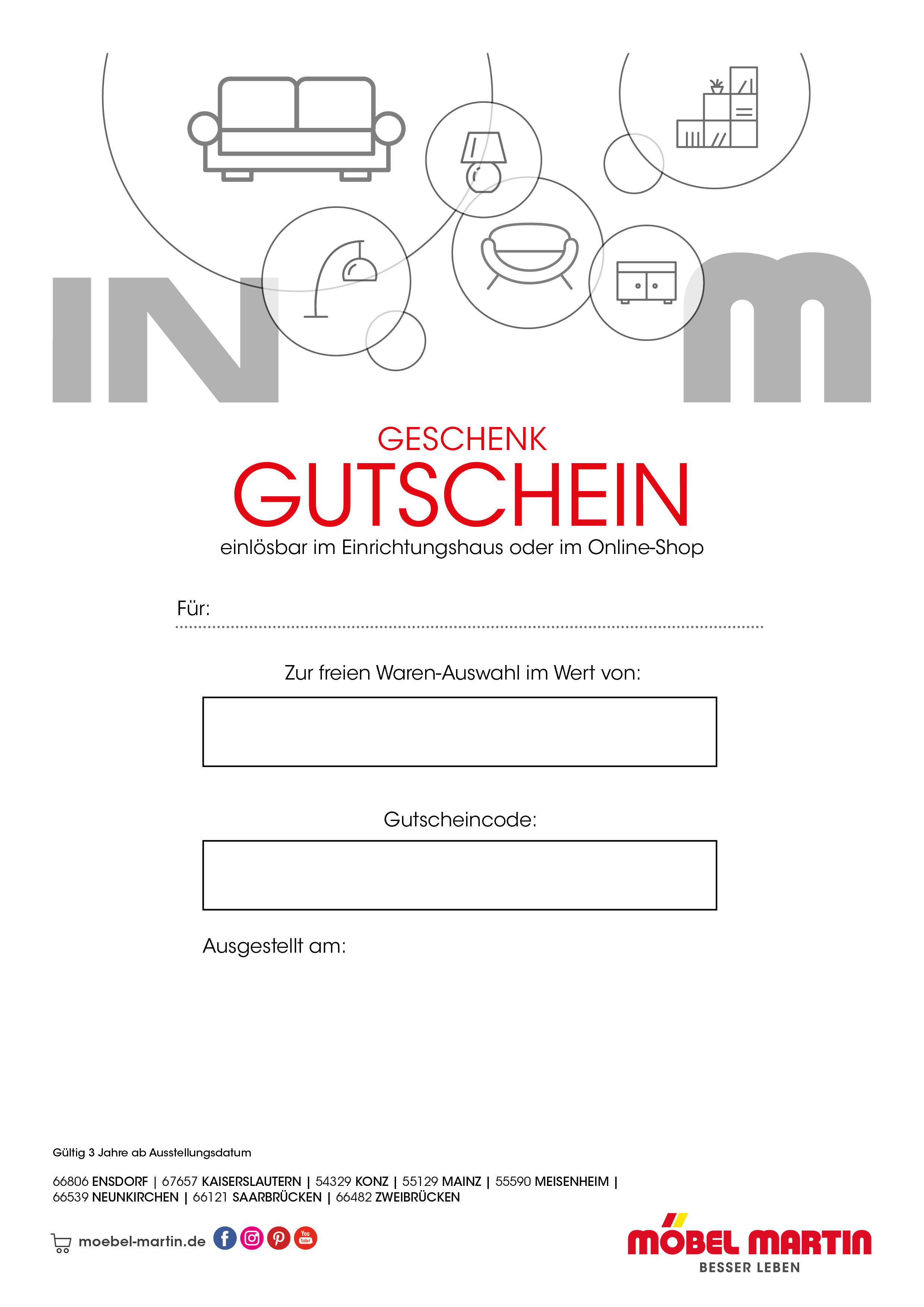 Wertgutschein online shoppen bei MÖBEL MARTIN