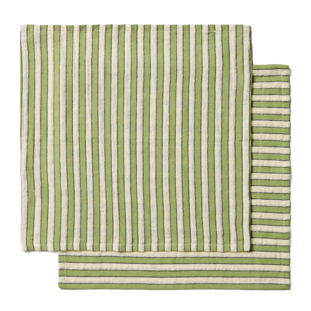 Set Ulena mit 2 Servietten aus 100 % Baumwolle mit grünen, Streifen, 35 x 35 cm