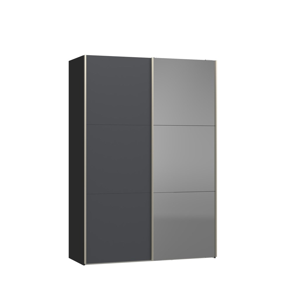 Schwebetürenschrank Slideline | Anthrazit matt/Spiegel dunkel | 152 cm | 220 cm