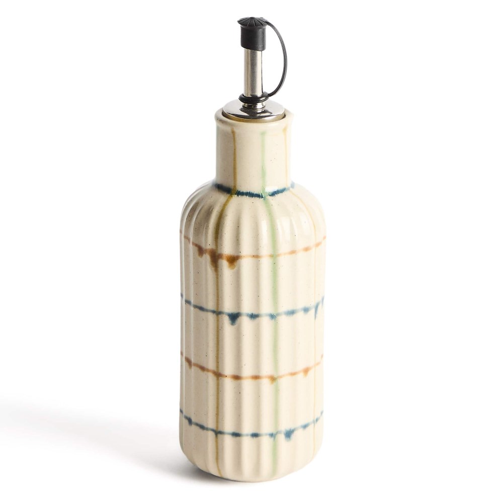 Ölflasche Belor aus Keramik mit bunten Linien